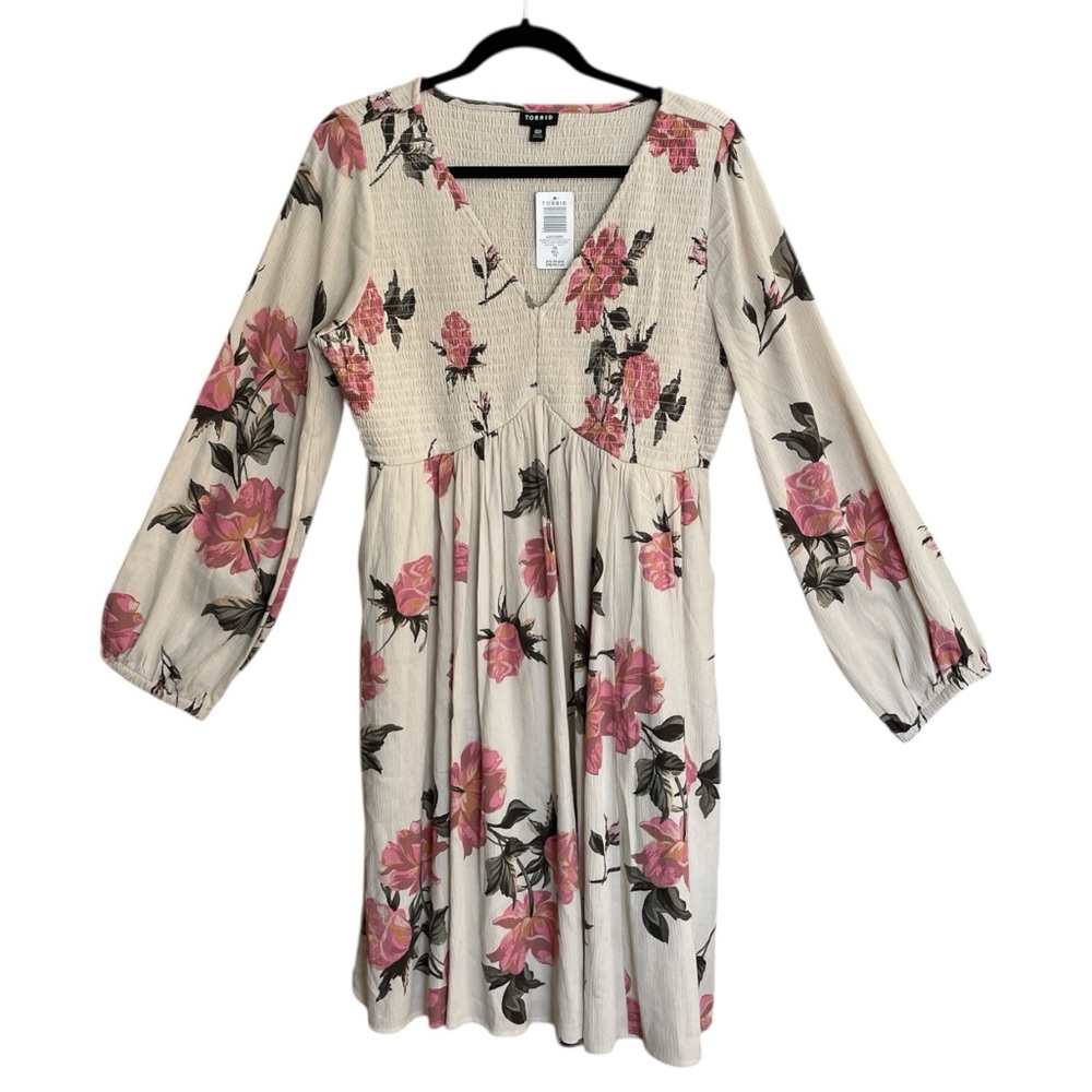 Torrid Rory Floral Long Sleeve Dress Smocked Bodice Gauze Woven Dress M/L NWT - Picture 4 of 16